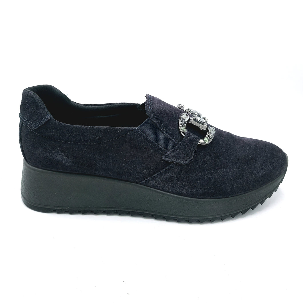 Enval 8779122 blu mocassino donna in pelle scamosciata con morsetto decorativo frontale