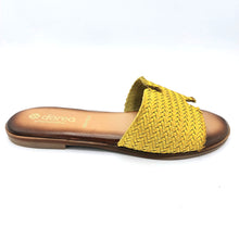 Carica l'immagine nel visualizzatore di Gallery, Dorea Hr428 giallo ciabatta bassa in pelle intrecciata con sottopiede imbottito in pelle
