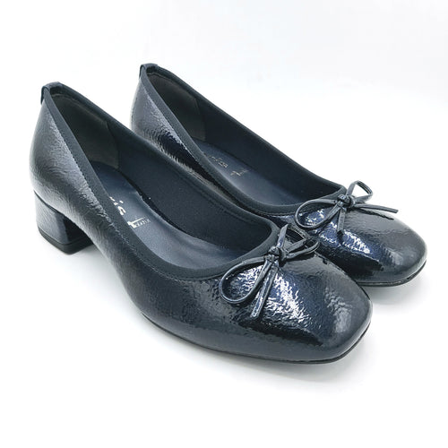 Tamaris 1-22301-43 decollete vegan n vernice con tacco largo di 3,5 cm e fiocchetto decorativo