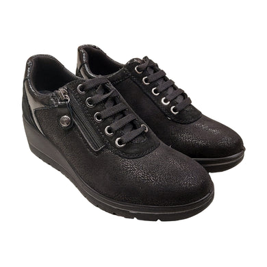 Enval 8763700 nero scarpa comoda in tessuto e naplack con chiusura a cerniera e laccio,dotata di zeppa di 5 cm