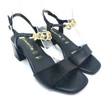Carica l'immagine nel visualizzatore di Gallery, Tamaris 128245-44 nero sandalo elegante in pelle con tacco di 6 cm e braccialetto a catena 

