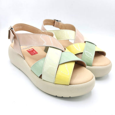 Callaghan 34001 multicolor sandalo con fasce incrociate in vernice con zeppa di 5 cm