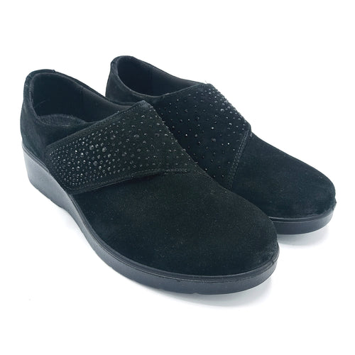 Enval 8761311 nero scarpa in camoscio con chiusura a strappo e strass in tinta