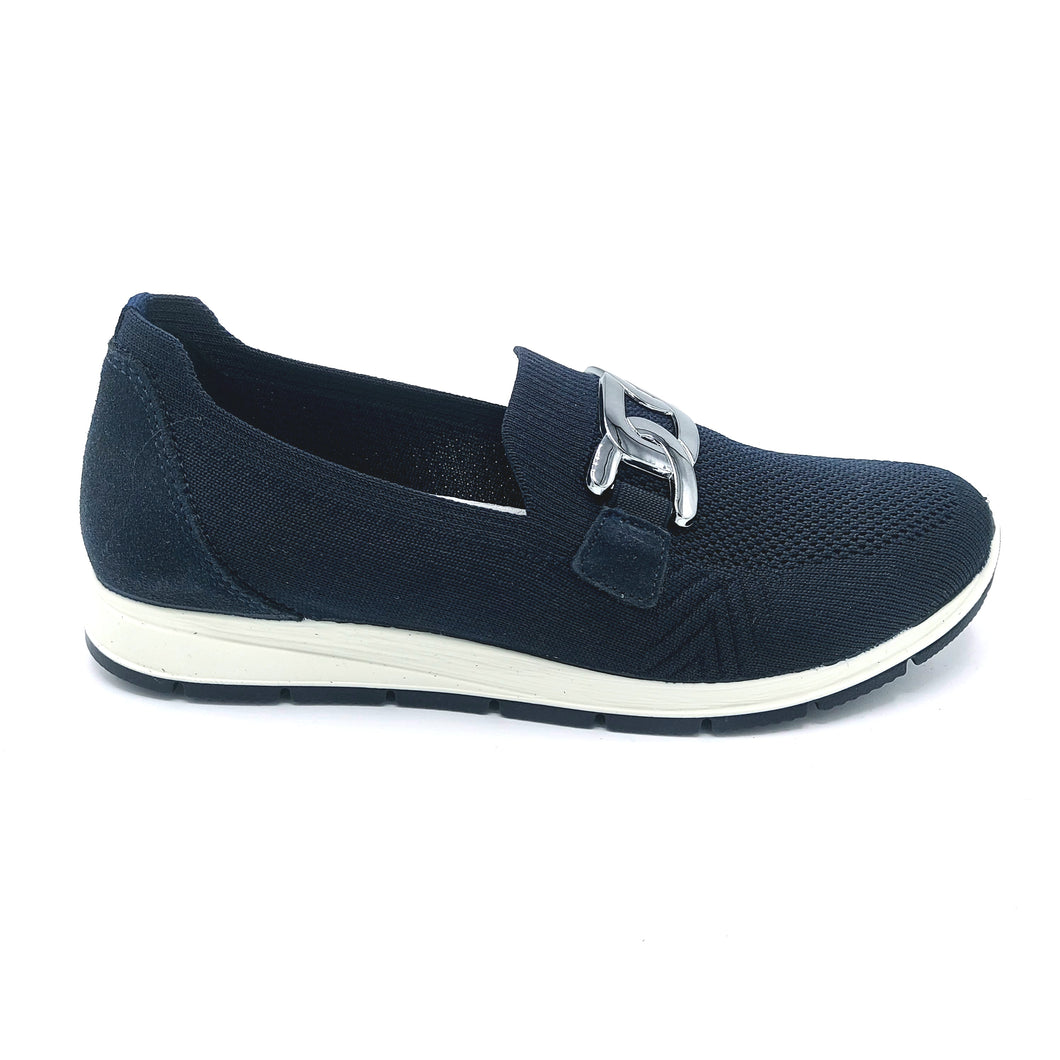 Enval 7763511 blu slip on in tessuto elasticizzato con aplicazione decorativa frontale e soletta estraibile in memory foam