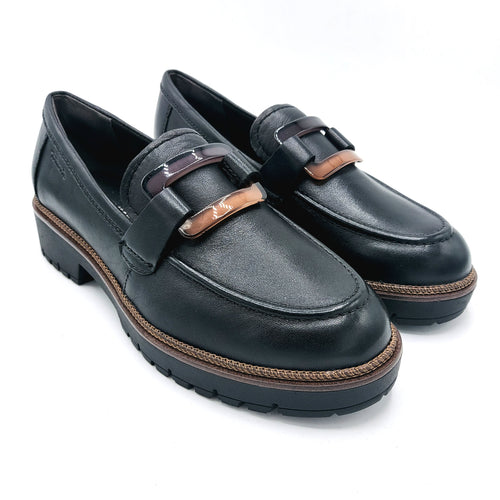 Tamaris 1-24722-43 nero mocassino donna in pelle con dettaglio decorativo frontale
