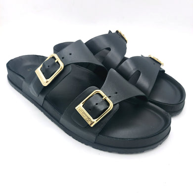 Tamaris 1-27500-44 nero ciabatta in pelle con doppia fibbia regolabile e sottopiede imbottito