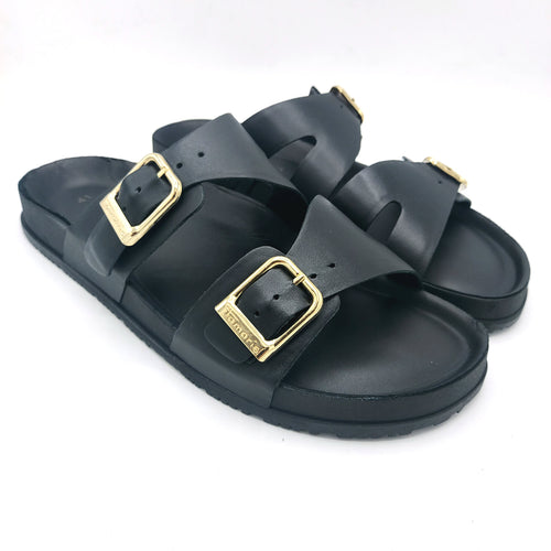 Tamaris 1-27500-44 nero ciabatta in pelle con doppia fibbia regolabile e sottopiede imbottito