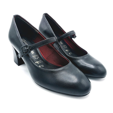 Tamaris 1-22460-45 nero decollete in pelle con braccialetto e tacco largo di 7 cm