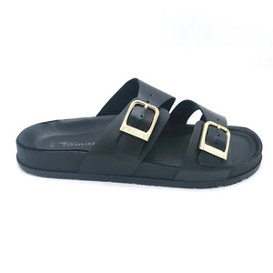 Tamaris 1-27500-44 nero ciabatta in pelle con doppia fibbia regolabile e sottopiede imbottito