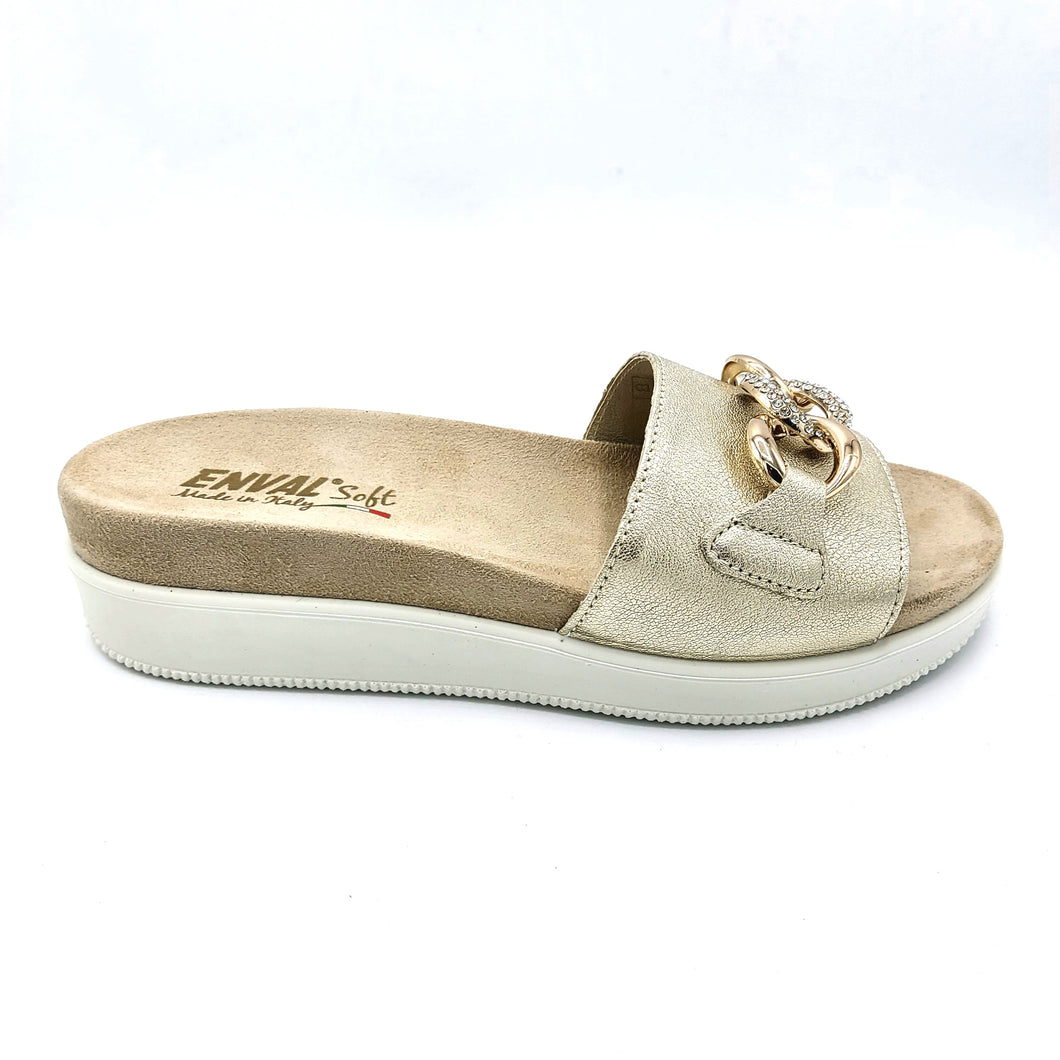 Enval 7788244 platino ciabatta in pelle con catena decorativa e sottopiede in tessuto traspirante