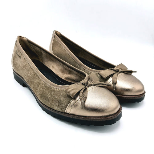 Tamaris 1-22126-43 grigio ballerina in camoscio e pelle con fiocchetto in tessuto decorativo