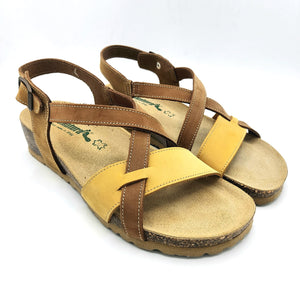 Bionatura 12A826 M2311 giallo cuoio sandalo incrociato in nabuk con sottopiede imbottito e una suola anatomica
