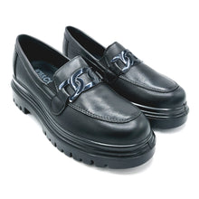 Carica l&#39;immagine nel visualizzatore di Gallery, Enval 8663800 nero mocassino donna in pelle con morsetto decorativo e soletta estraibile in memory foam

