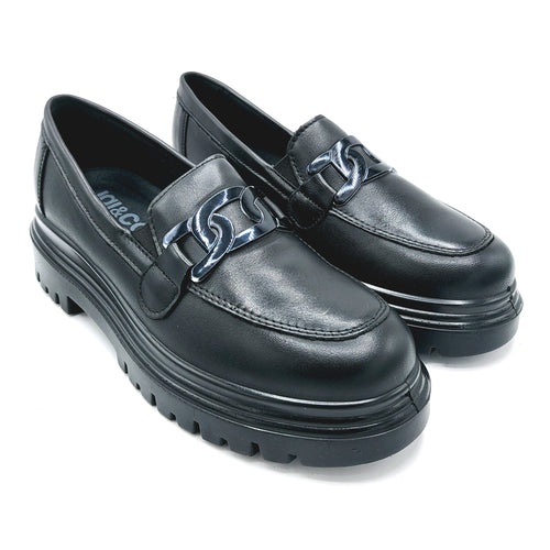 Enval 8663800 nero mocassino donna in pelle con morsetto decorativo e soletta estraibile in memory foam
