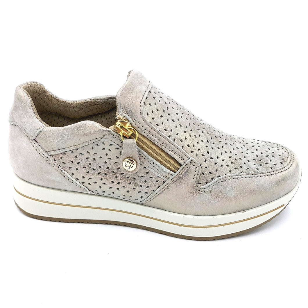 Enval 1764522 taupe slip on donna con cerniera in pelle laminata con soletta estraibile in memory foam