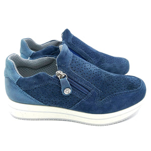 Enval 1764566 blu jeans slip on donna con cerniera  tomaia in pelle scamosciata soletta estraibile in memory foam