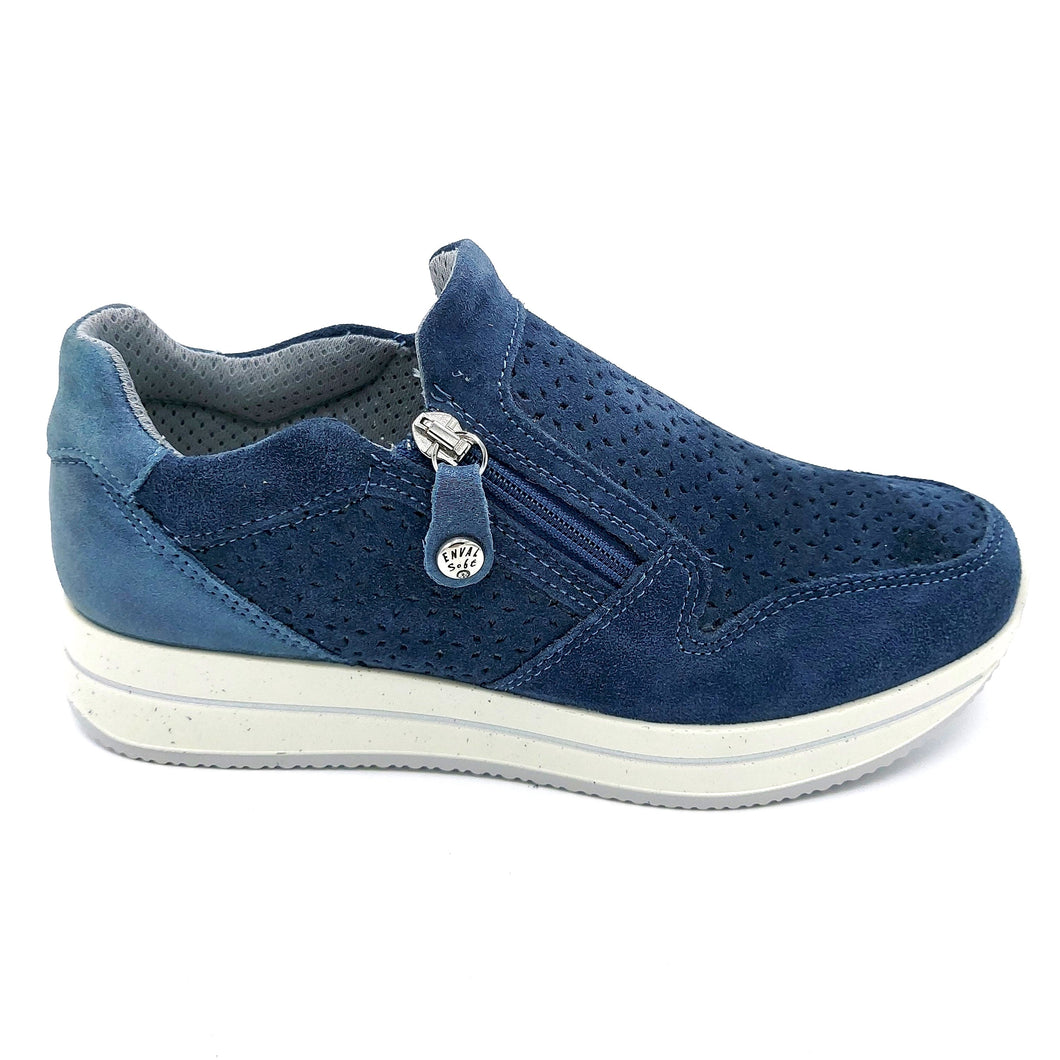 Enval 1764566 blu jeans slip on donna con cerniera tomaia in pelle scamosciata soletta estraibile in memory foam