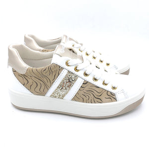 Igi&co 1659311 bianco sabbia sneakers donna con riporti in pelle scamosciata con fantasia animalier