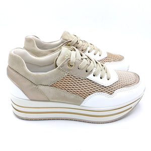 Igi&co 1661900 bianco e beige sneakers donna con lacci con suola in gomma 4,5 cm e plantare estraibile