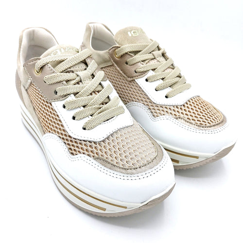 Igi&co 1661900 bianco e beige sneakers donna con lacci con suola in gomma 4,5 cm e plantare estraibile