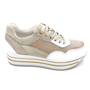 Igi&co 1661900 bianco e beige sneakers donna con lacci con suola in gomma 4,5 cm e plantare estraibile