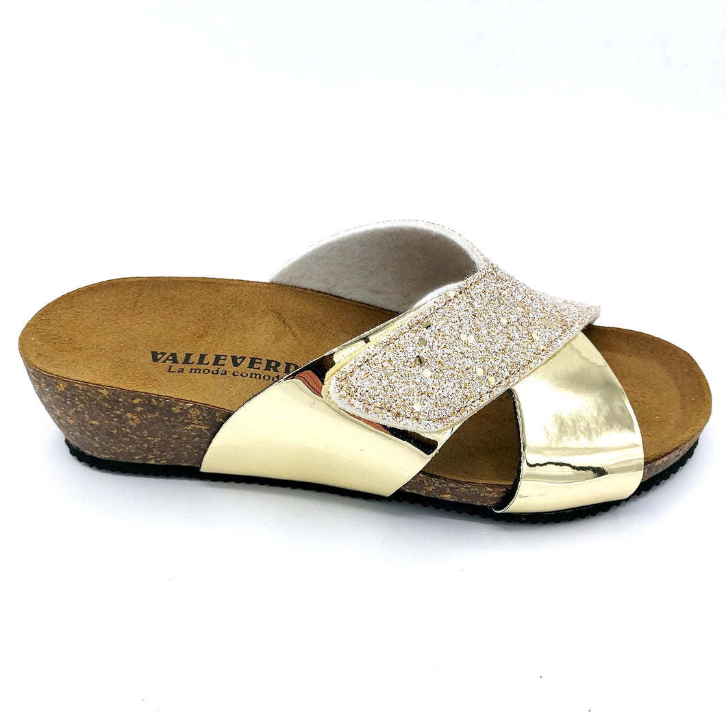 Valleverde G51299 oro ciabatta in glitter con strappo regolabile