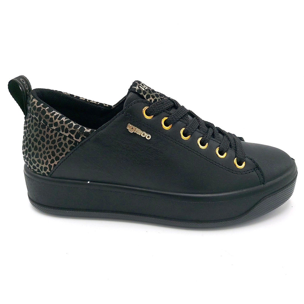 Igi&co 2671300 nero sneakers donna in pelle effetto animalier con plantare estraibile 