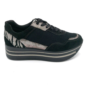 Igi&co 2674400 nero sneakers donnan in pelle scamosciata e tessuto con riporti animalier