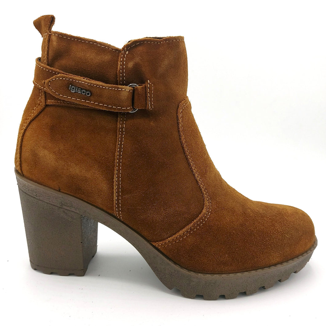 Igi&co 2662022 cognac stivaletto donna in pelle scamosciata con tacco largo e alto 8 cm con soletta estraibile