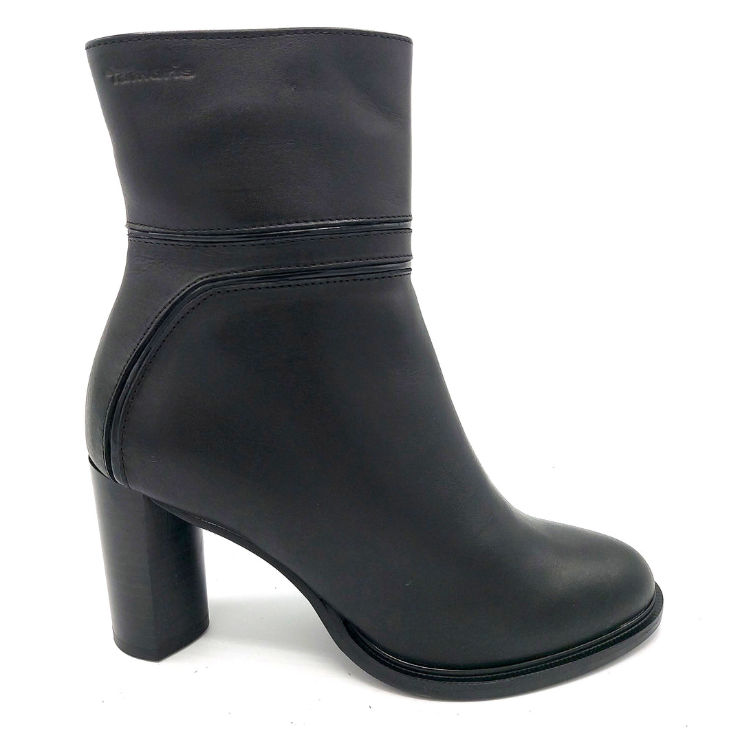 Tamaris 1-25398-29 nero stivaletto donna in pelle nero con tacco largo, alto 8 cm