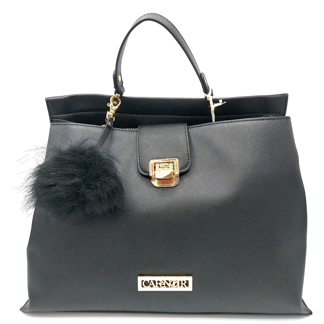 Borsa Cafè Noir wh0301 nero borsa in saffiano con pompon