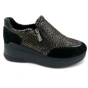 Igi&co 2656600 nero sneakers donna in pelle scamosciata con effetto animalier