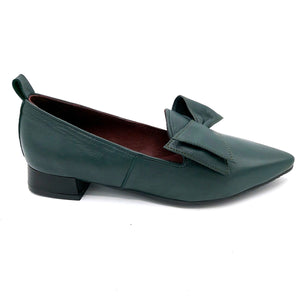 Bueno WT1402 verde ballerina in pelle con punta affusolata e fiocco decorativo