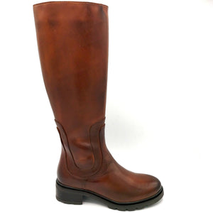 Studio Mode Ciliegia 453 cognac stivale donna tacco basso in pelle con zip laterale