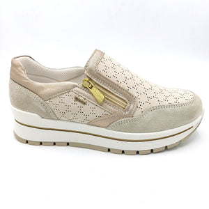 Igi&co 3660255 beige sneakers donna con chiusura a zip con tomaia in nabuk e riporti in pelle e camoscio, soletta estraibile in memory foam e suola in gomma