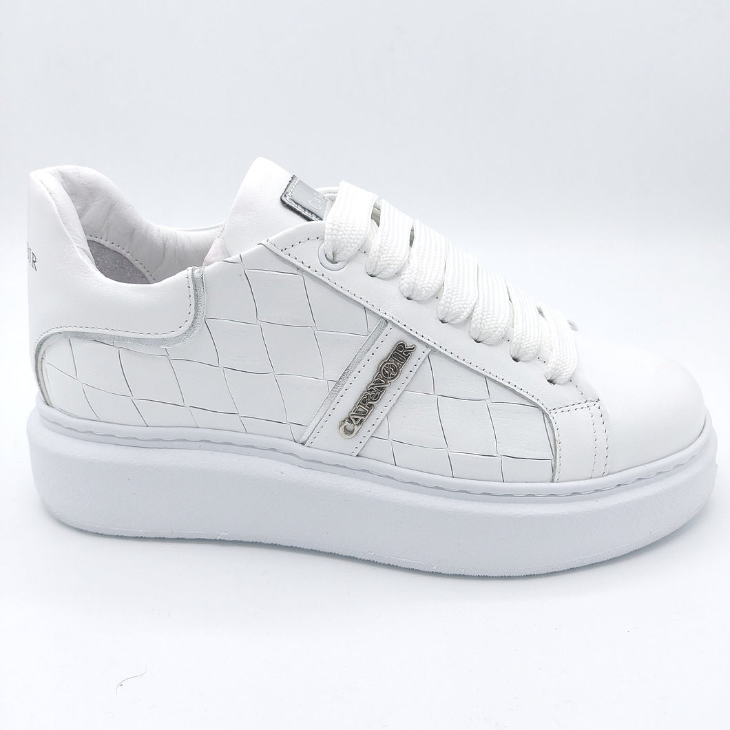 CafeNoir DE1820 bianco sneakers donna stringata effetto intrecciata con tomaia, fodera e soletta in pelle estraibile