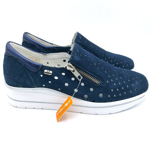 Valleverde 36394 blu sneakers donna con zip in pelle scamosciata e plantare in memory foam