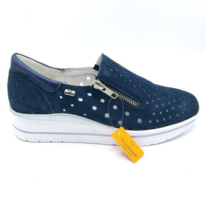 Valleverde 36394 blu sneakers donna con zip in pelle scamosciata e plantare in memory foam