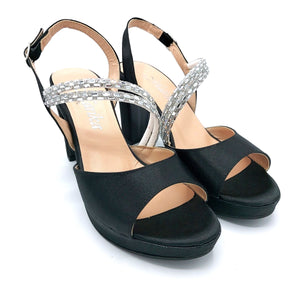 Marika Niky2800 nero in raso sandalo elegante donna con strass. Tacco 9 cm e plateau di 2 cm