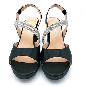 Marika Niky2800 nero in raso sandalo elegante donna con strass. Tacco 9 cm e plateau di 2 cm