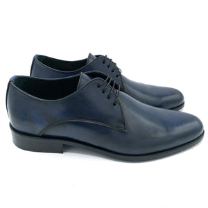 Herry sax D117 blu scarpa classicca liscia interamente in pelle con suola in cuoio