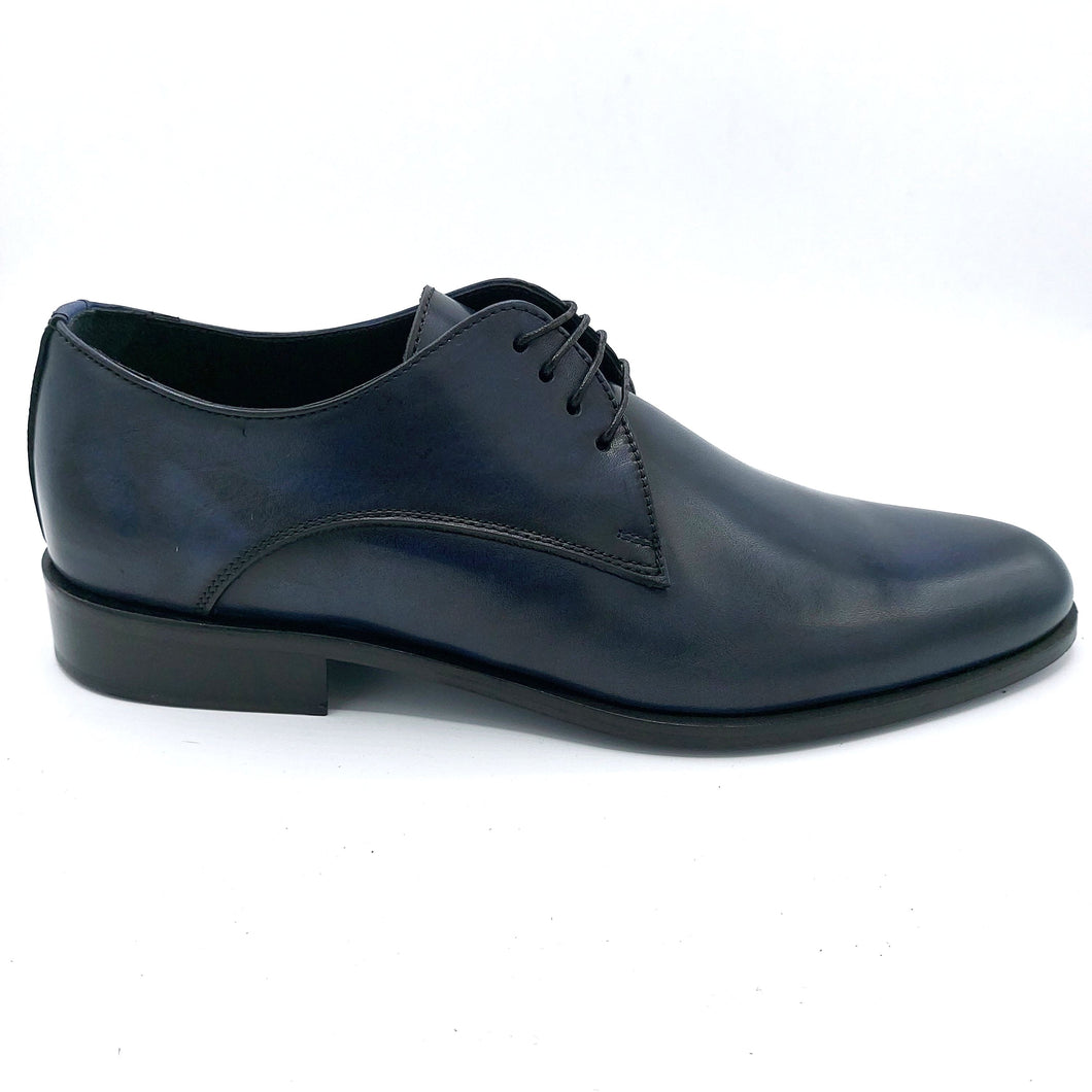 Herry sax D117 blu scarpa classicca liscia interamente in pelle con suola in cuoio