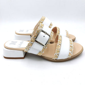 Callaghan 30305 bianco ciabatta donna con tacco basso di 3 cm con rifiniture in raffia