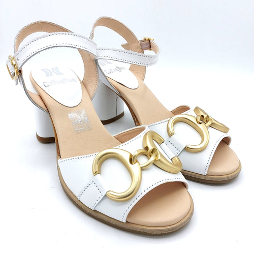 Callaghan 31902 bianco sandalo donna tacco foderato di 8 cm con metallo color oro decorativo