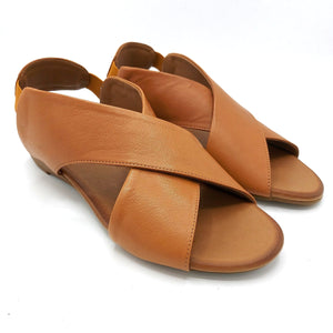 Bueno WL2408 cuoio sandalo donna incrociato in pelle con zeppa ba di 2 cm