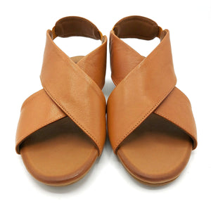 Bueno WL2408 cuoio sandalo donna incrociato in pelle con zeppa ba di 2 cm