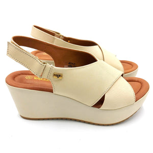 Valleverde 16220 beige sandalo donna incrociato con zeppa di 7 cm in tinta