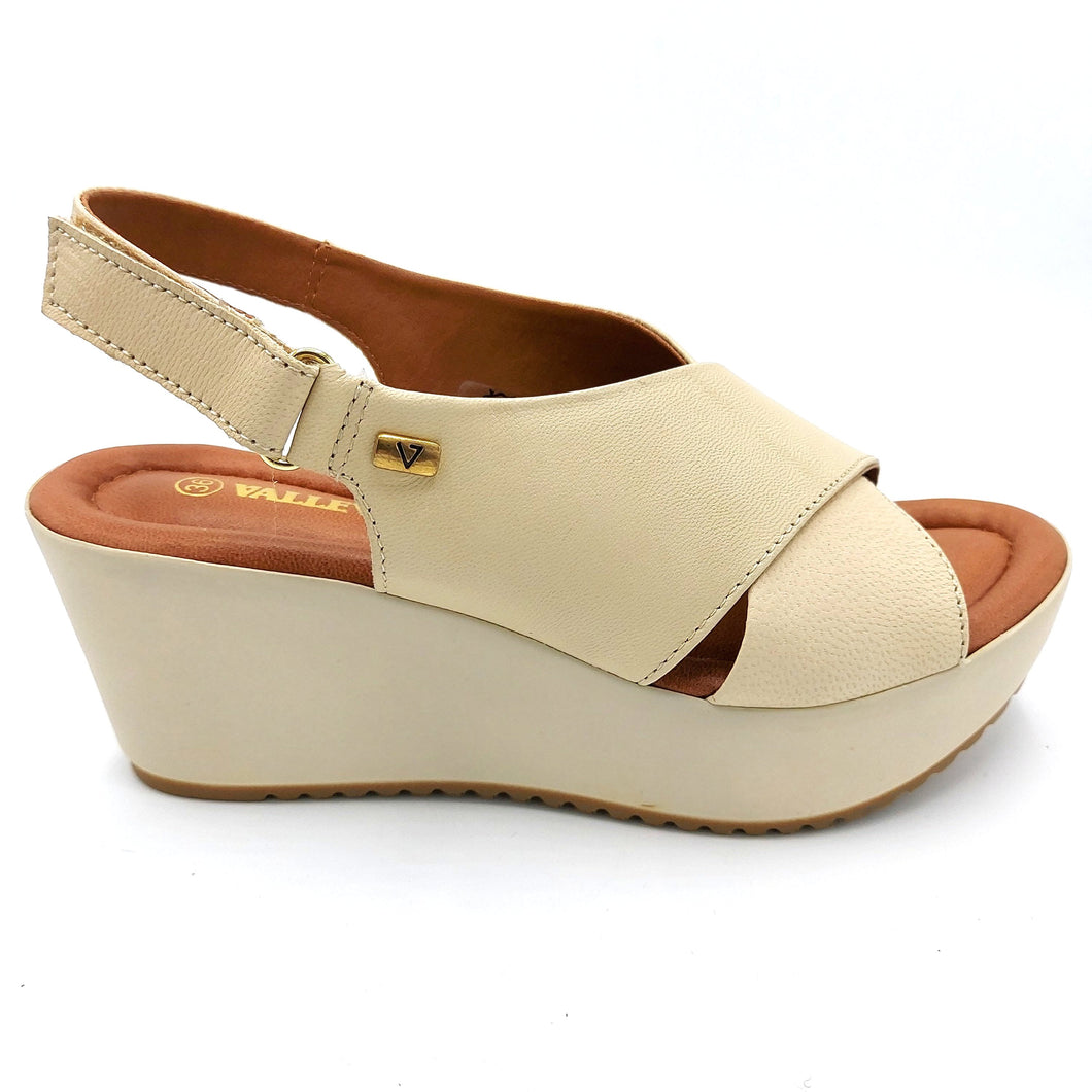 Valleverde 16220 beige sandalo donna incrociato con zeppa di 7 cm in tinta