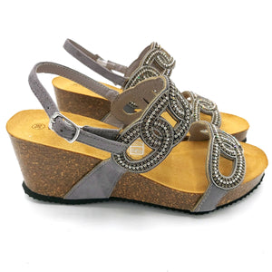 Valleverde 42151 grigio sandalo donna con zeppa in zughero di 7 cm con strass decorativi