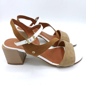 Donna serena 470692D cacao sughero bianco sandalo donna tacco 5 cm con tomaia in pelle scamosciata e braccialetto in vernice